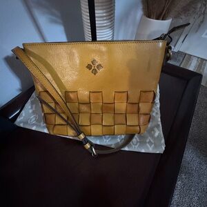 Patricia Nash Mustard Yellow Woven Leather Crossbody.